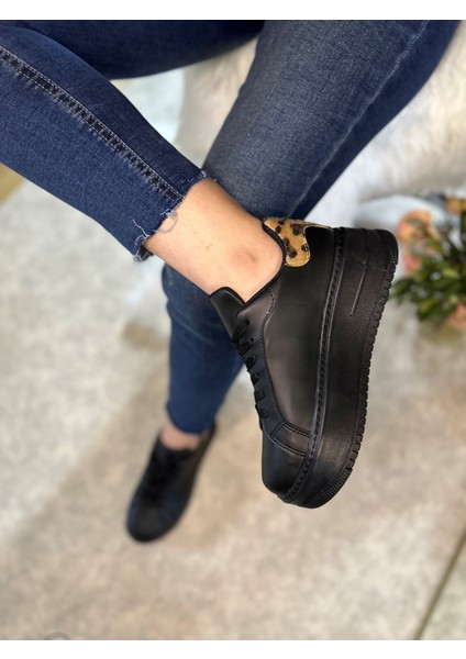 Günlük Kadın Sneaker Bağcıklı Hafif Kalın Yüksek Tabanlı Leopar Detaylı Yürüyüş Spor Ayakkabı 065 modelleri