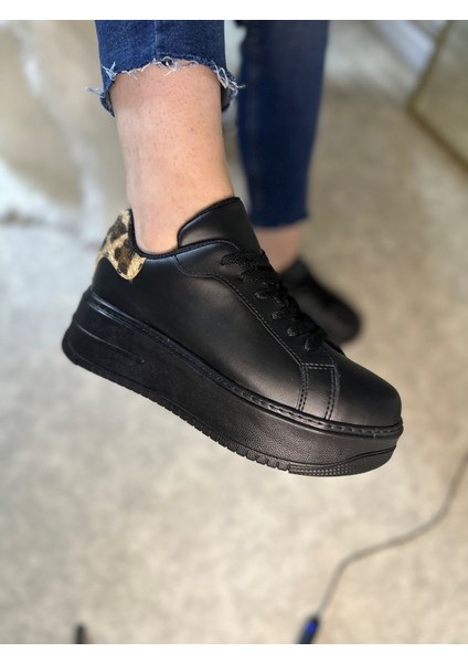 Günlük Kadın Sneaker Bağcıklı Hafif Kalın Yüksek Tabanlı Leopar Detaylı Yürüyüş Spor Ayakkabı 065 fırsatları