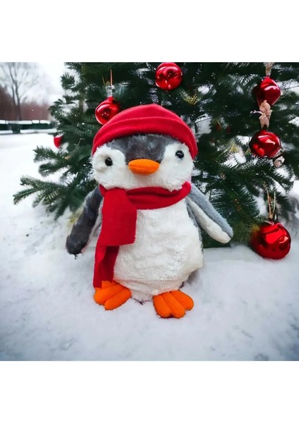 40 cm Peluş Pingu Penguen Kırmızı Şapkalı Peluş Oyuncak Uyku Arkadaşı