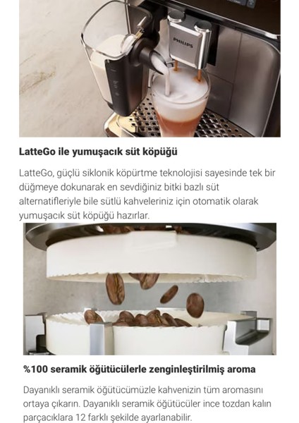 Lattego Seri Tam Otomatik Kahve ve Espresso Makinesi, 4 Çeşit Kahve, Renkli Dokunmatik Ekran, Aquaclean Filtre, Şık Tasarım | Onerous Lambader Hediye