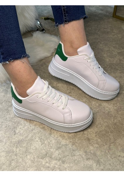 Günlük Kadın Sneaker Bağcıklı Hafif Kalın Yüksek Tabanlı Leopar Detaylı Yürüyüş Spor Ayakkabı 065