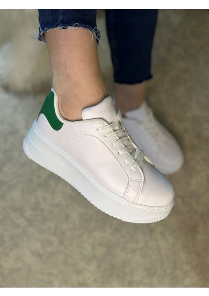 Günlük Kadın Sneaker Bağcıklı Hafif Kalın Yüksek Tabanlı Leopar Detaylı Yürüyüş Spor Ayakkabı 065