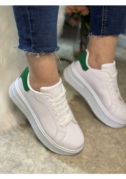 Günlük Kadın Sneaker Bağcıklı Hafif Kalın Yüksek Tabanlı Leopar Detaylı Yürüyüş Spor Ayakkabı 065