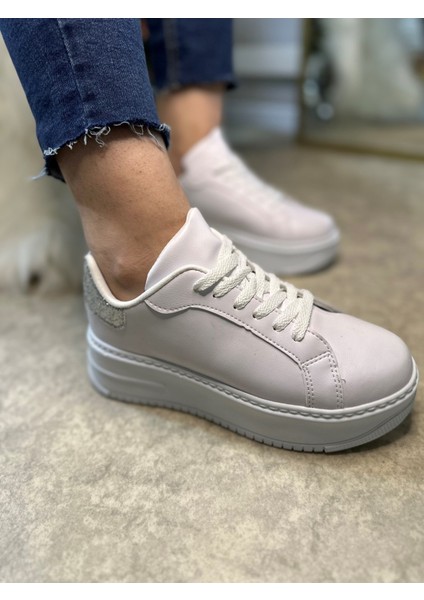 Günlük Kadın Sneaker Bağcıklı Hafif Kalın Yüksek Tabanlı Leopar Detaylı Yürüyüş Spor Ayakkabı 065