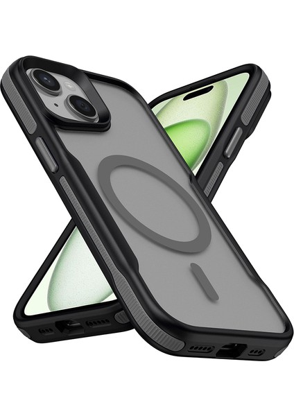 Apple iPhone 15 Kılıf Magsafe Şarj Özellikli Renkli Kenar Airbag Şeritli Lamer Kapak Gri