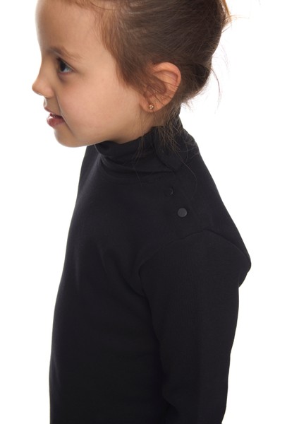 Siyah Basic Kız Çocuk Çıtçıtlı Tam Balıkçı Yaka Şardonlu Kışlık Uzun Kollu Tişört modelleri