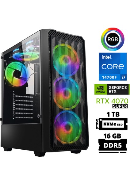 Delux X86 I7 14700F 16GB Ddr5 Ram 1tb M.2 Nvme SSD 12GB RTX4070 Super Masaüstü Oyuncu Bilgisayarı
