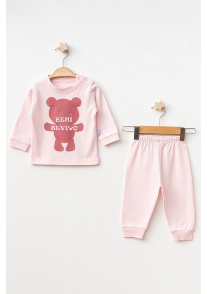 Ayıcık Baskılı Kız Bebek Pijama Takımı 2006-1