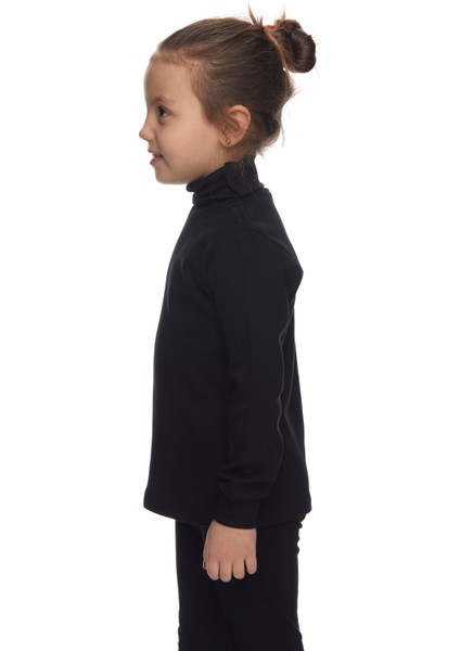 Siyah Basic Kız Çocuk Çıtçıtlı Tam Balıkçı Yaka Şardonlu Kışlık Uzun Kollu Tişört fiyatları