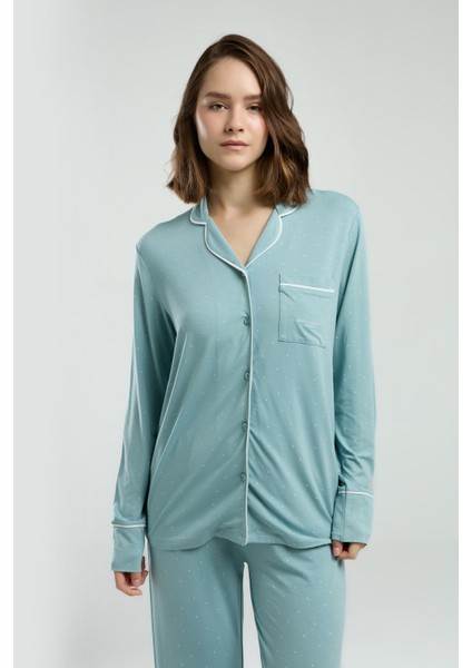 Kadın Yeşil Gömlek Pijama Takım modelleri