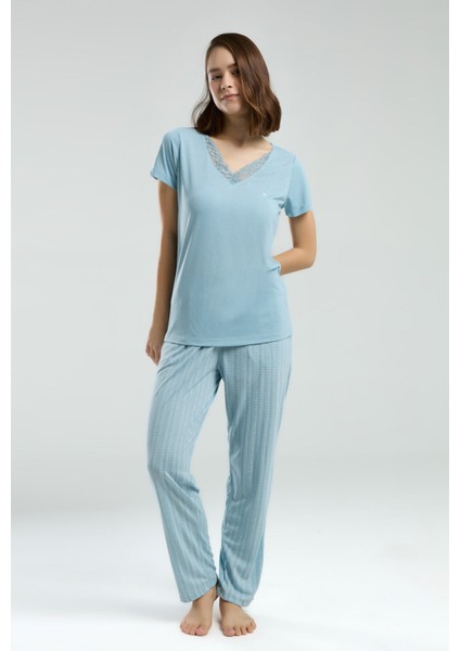 Kadın Mavi Kısa Kol Pijama Takım fiyatları