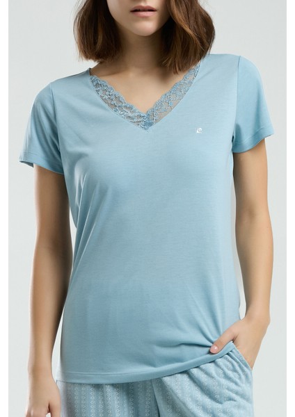 Kadın Mavi Kısa Kol Pijama Takım fırsatları