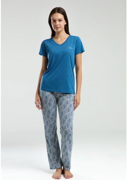 Kadın Lacivert Kısa Kol Pijama Takım modelleri