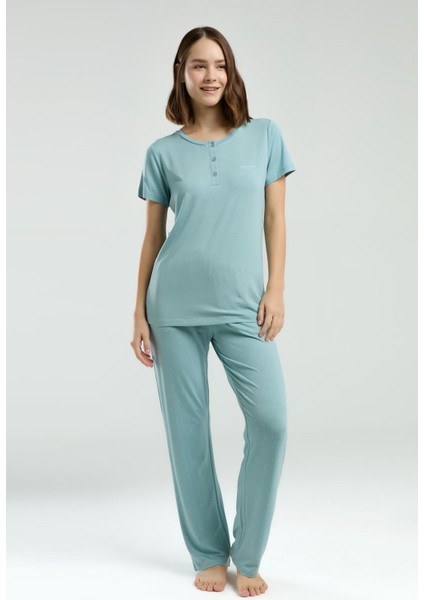 Kadın Yeşil Kısa Kol Pijama Takım