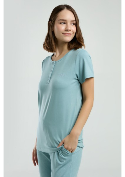 Kadın Yeşil Kısa Kol Pijama Takım