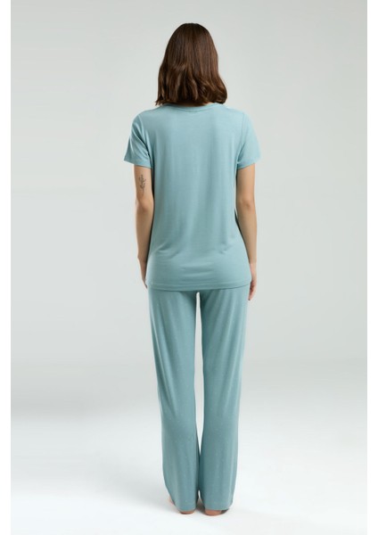 Kadın Yeşil Kısa Kol Pijama Takım