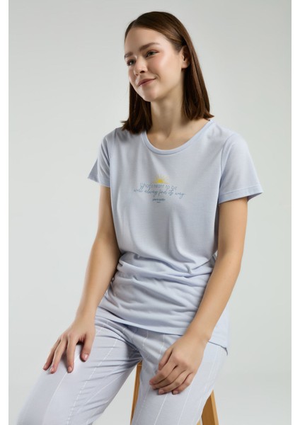 Kadın Mavi Kısa Kol Pijama Takım