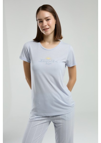 Kadın Mavi Kısa Kol Pijama Takım fırsatları