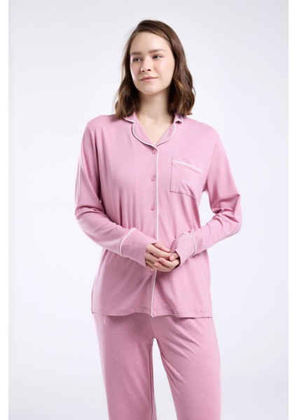 Kadın Pembe Gömlek Pijama Takım modelleri