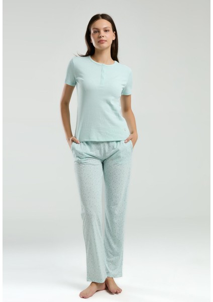 Kadın Yeşil Kısa Kol Pijama Takım