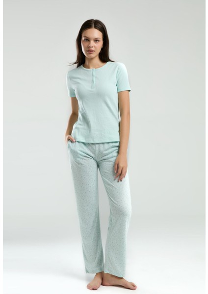 Kadın Yeşil Kısa Kol Pijama Takım