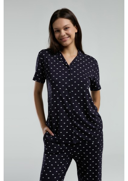 Kadın Lacivert Gömlek Pijama Takım