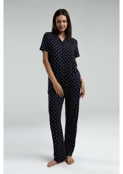 Kadın Lacivert Gömlek Pijama Takım modelleri