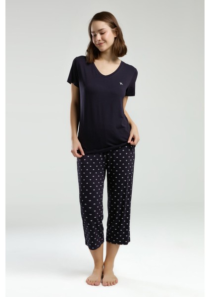 Kadın Lacivert Kapri Takım modelleri