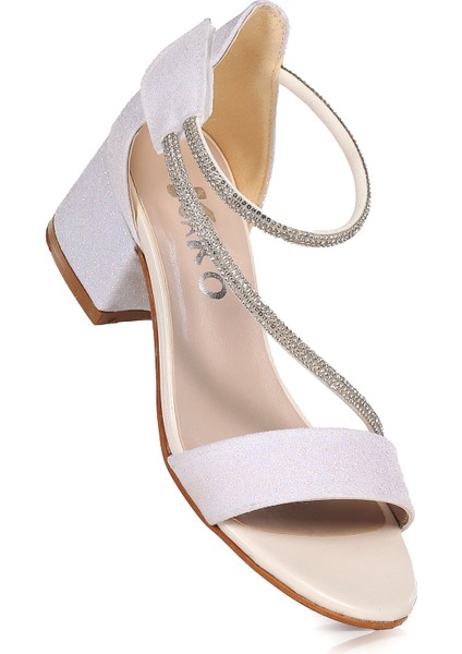 Pisar Günlük Kız Çocuk 4 cm Topuklu Sandalet Abiye Ayakkabı Sedef