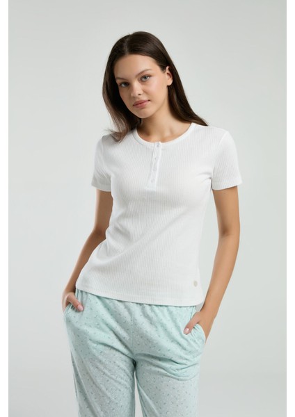 Kadın Krem Kısa Kol Pijama Takım