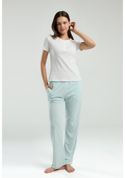 Kadın Krem Kısa Kol Pijama Takım