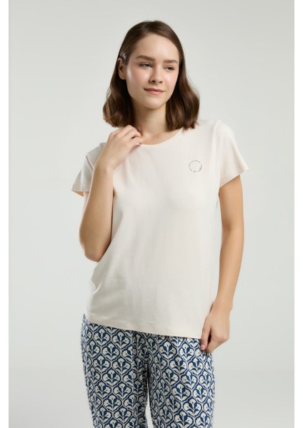 Kadın Krem Kısa Kol Pijama Takım