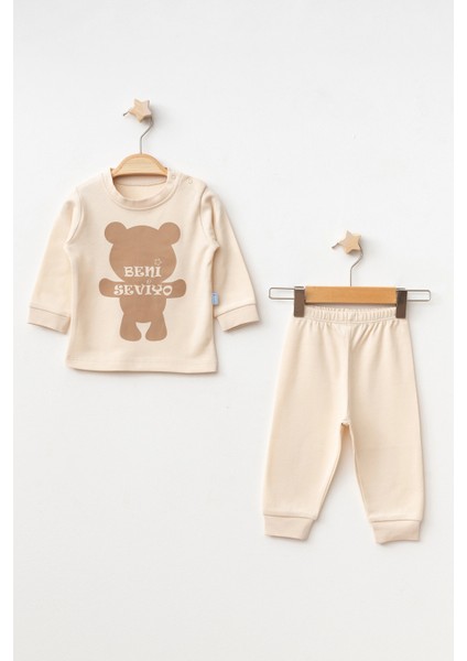 Ayıcık Baskılı Kız Bebek Pijama Takımı 2006-1