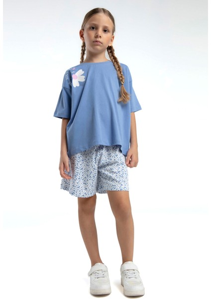 Kız Çocuk Mavi Şort Takım