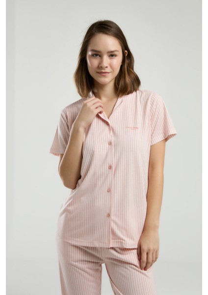 Kadın Beyaz Gömlek Pijama Takım