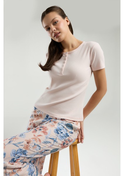 Kadın Pembe Kısa Kol Pijama Takım