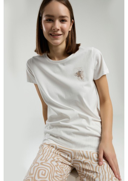 Kadın Beyaz Kısa Kol Pijama Takım