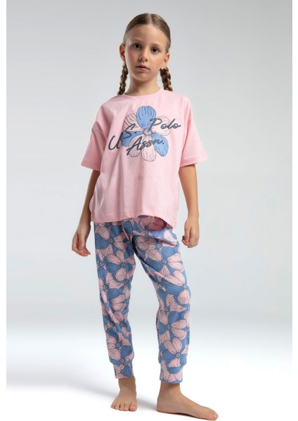 U.S. Polo Assn.. Kız Çocuk Turuncu Kısa Kol Pijama Takım