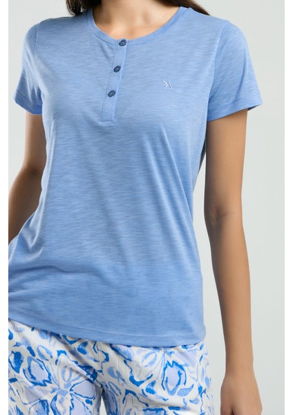 Kadın Mavi Kısa Kol Pijama Takım fırsatları