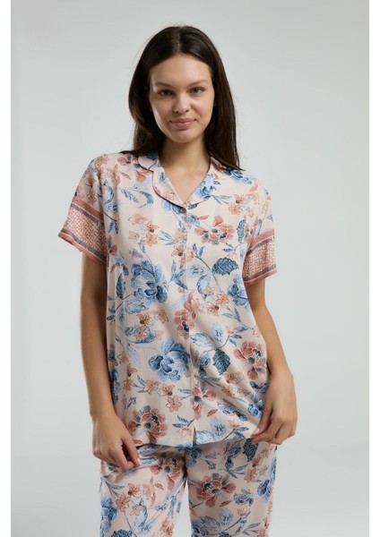 Kadın Pembe Gömlek Pijama Takım