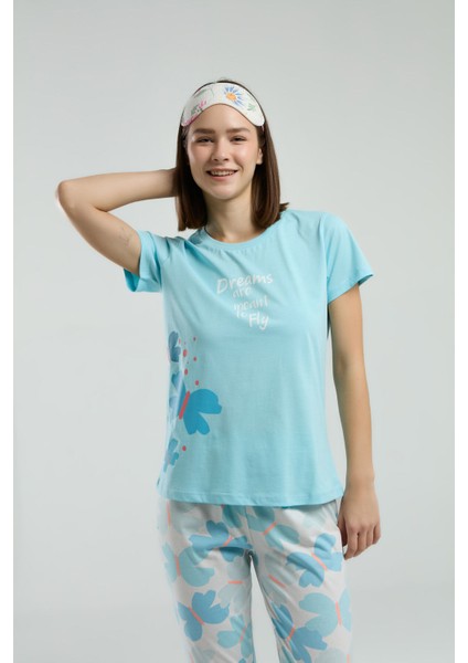 Kadın Mavi Kısa Kol Pijama Takım modelleri