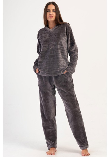 Kadın Welsoft Uzun Kol Gri Pijama Takım C1T3N1O304