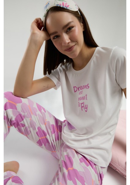 Kadın Beyaz Kısa Kol Pijama Takım