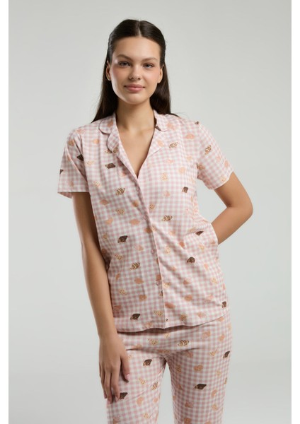 Kadın Beyaz Gömlek Pijama Takım