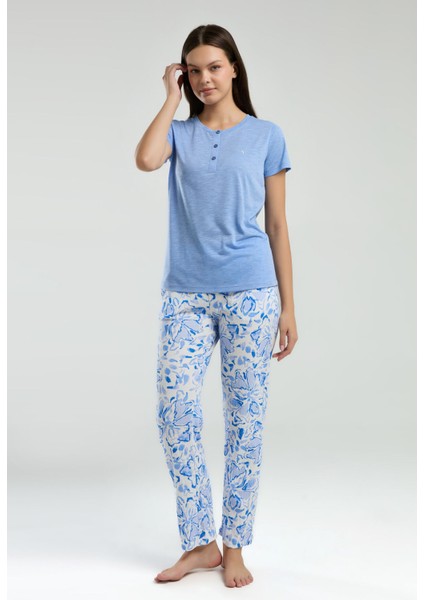 Kadın Mavi Kısa Kol Pijama Takım fiyatları