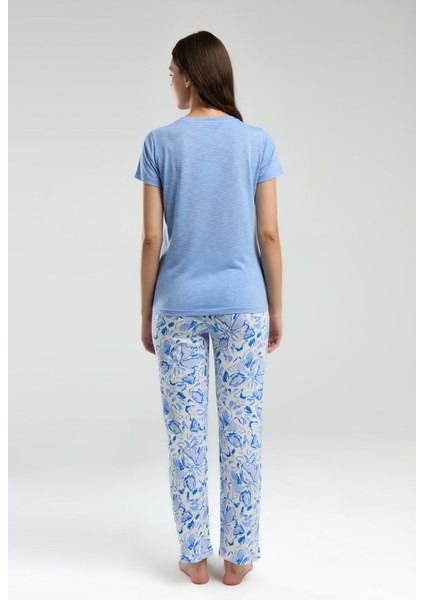 Kadın Mavi Kısa Kol Pijama Takım indirimleri