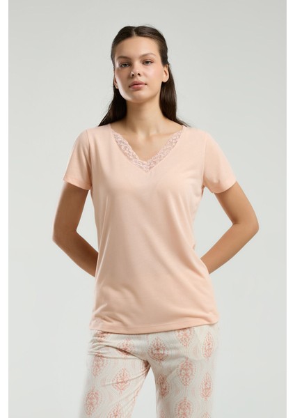 Kadın Turuncu Kısa Kol Pijama Takım