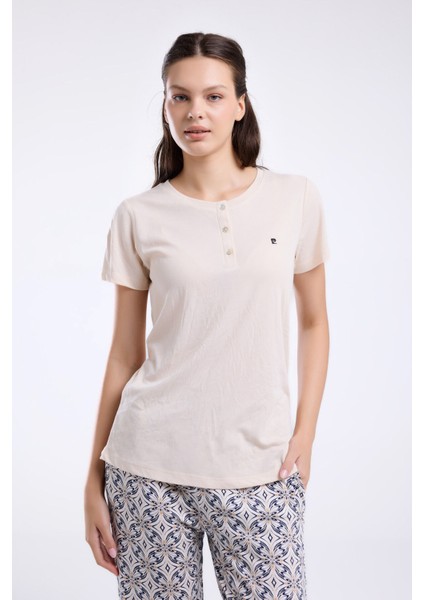 Kadın Krem Kısa Kol Pijama Takım