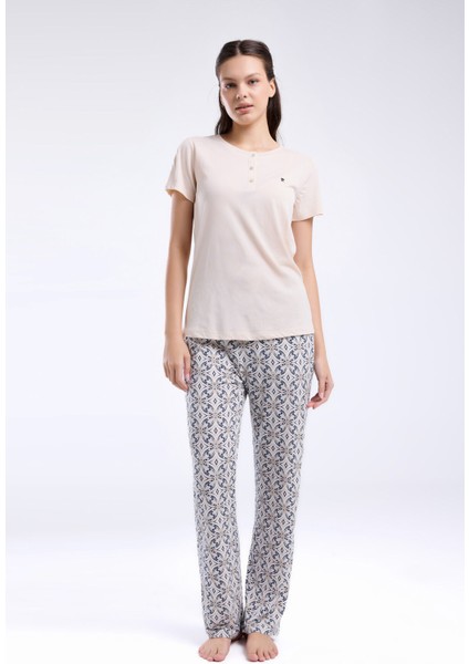 Kadın Krem Kısa Kol Pijama Takım modelleri