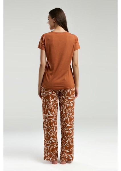 Kadın Kahverengi Kısa Kol Pijama Takım indirimleri